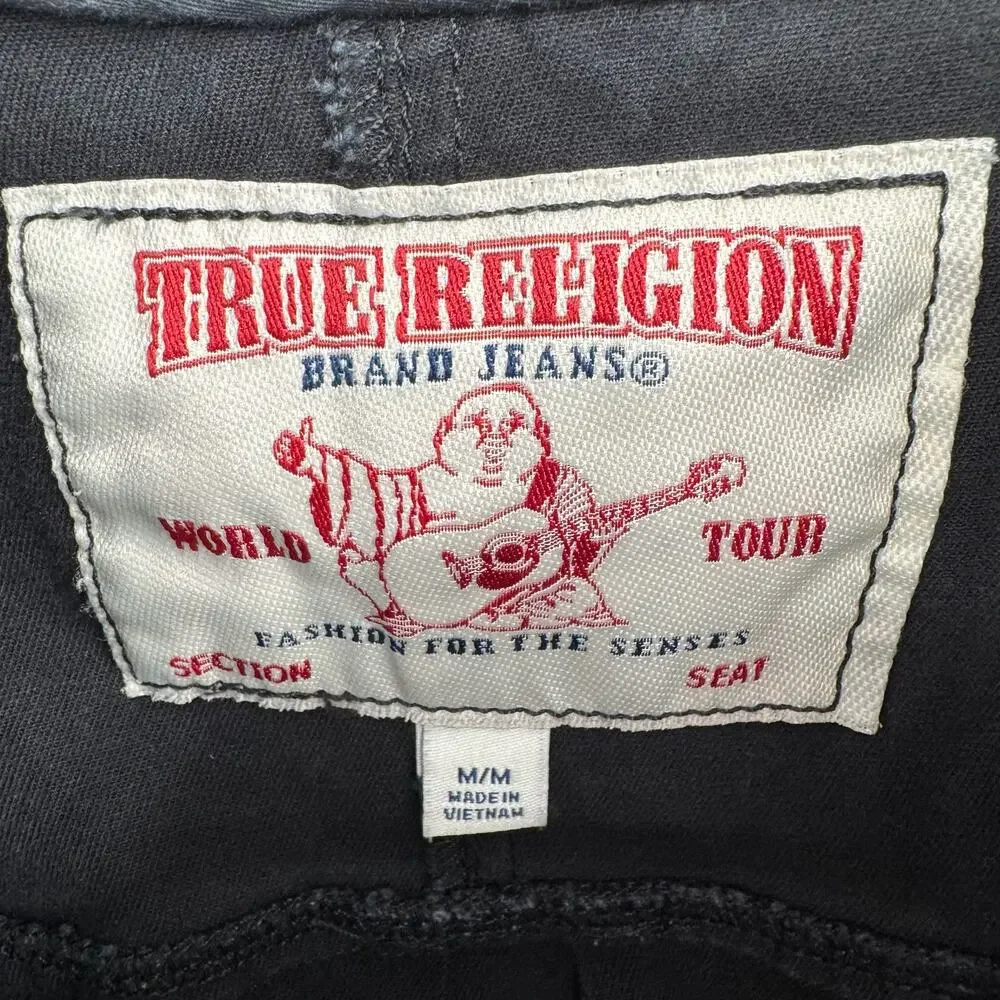 True Religion Canvas 1/2‎ Zip Hoodie Pullover Mens Medium Black Gray Fade